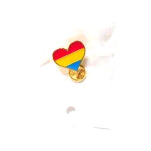 Pride Palace Pansexual Lapel Pin Heart Shaped with Gold Border and Pinback